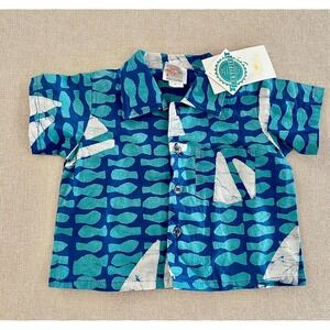 Global Mamas Button-Down Shirt Baby Boy 12M Blue NWT Organic Cotton Sailboat